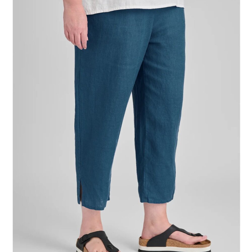 FLAX pull on tapered pant 100% linen in navy blue size L